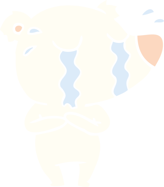 Düz renkli çizgi film ağlayan kutup ayısı bir insan tarafından çizilmiş.