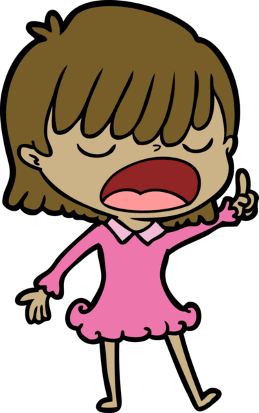 Çizgi filmdeki kadın bir insan tarafından yüksek sesle çizilmiş.