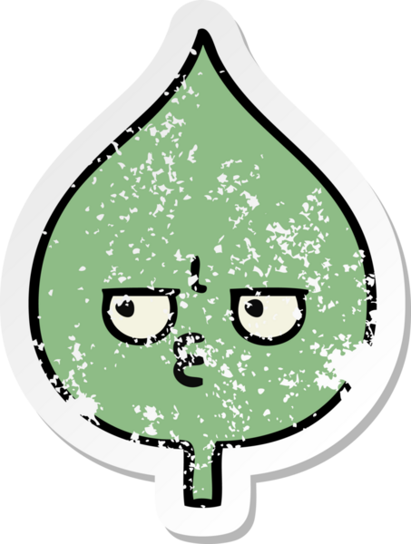 Sevimli bir çizgi film karakterinin sıkıntılı çıkartması. Bir insan tarafından çizilmiş ifade yaprağı.