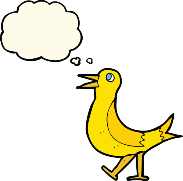 Bir insan tarafından çizilmiş düşünce balonlu yürüyen kuş.
