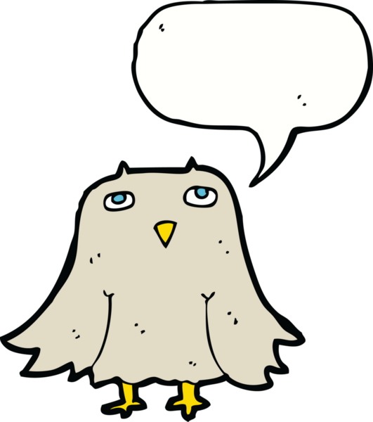 bir insan tarafından çizilmiş konuşma baloncuklu bir baykuş.