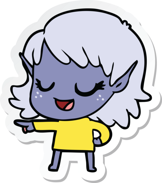 Bir insan tarafından çizilmiş mutlu bir elf kızının çıkartması.