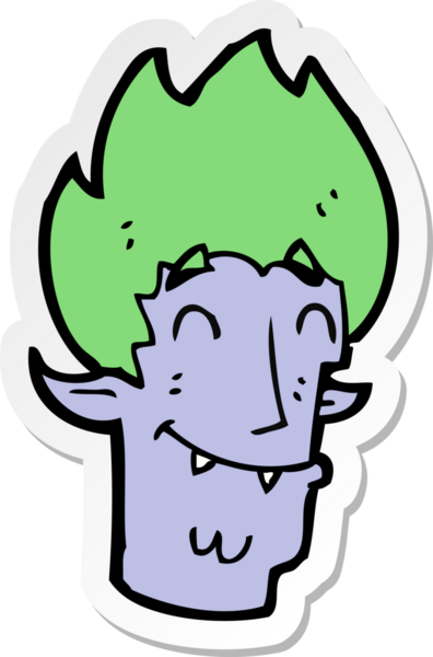 Bir insan tarafından çizilmiş mutlu vampir kafasının çıkartması.