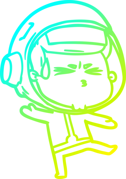 Bir insan tarafından çizilen soğuk gradyan çizgi çizimi stresli astronot