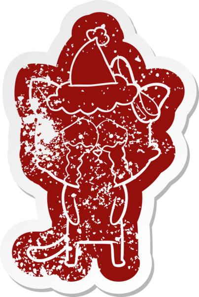 Bir insan tarafından çizilmiş Noel Baba şapkası takan bir kedinin tuhaf çizgi film ikonu.