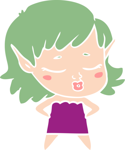 Bir insan tarafından çizilmiş düz renkli bir elf kızı.