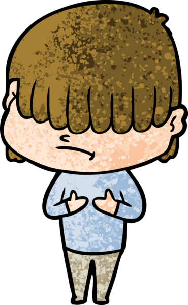 Bir insan tarafından çizilmiş dağınık saçlı çizgi film çocuğu.