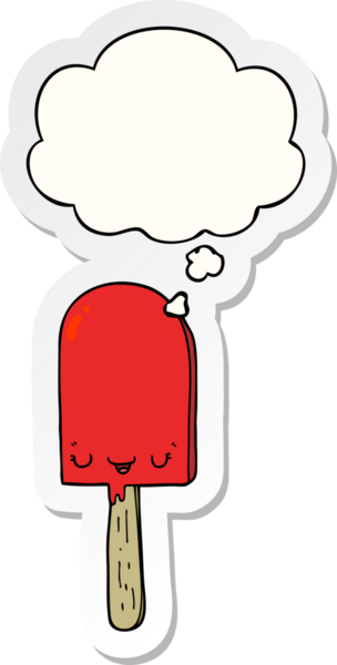 Düşünce baloncuklu buz lolipopu insan tarafından çizilmiş bir çıkartma.