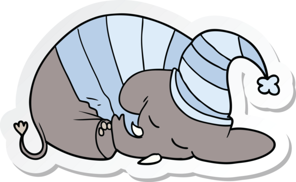 Bir insan tarafından çizilmiş pijamalı uyuyan fil çıkartması.