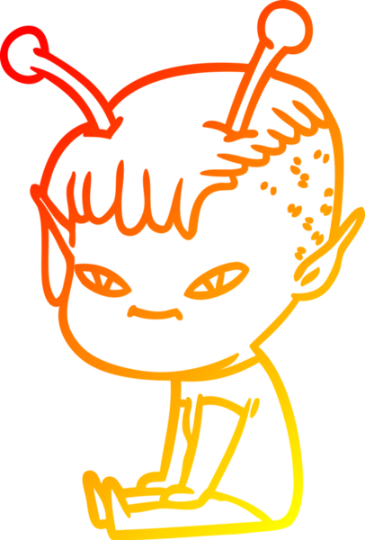 Bir insan tarafından çizilmiş sevimli bir uzaylı kız çizgi çizimi.