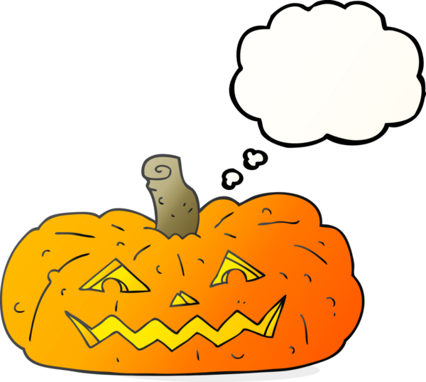 Serbest çizim düşünce baloncuğu karikatürü Cadılar Bayramı balkabağı bir insan tarafından çizildi