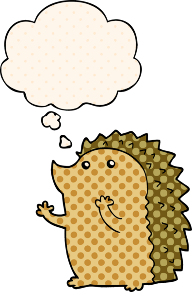 Çizgi roman tarzında bir insan tarafından çizilmiş düşünce baloncuğu olan bir kirpi.