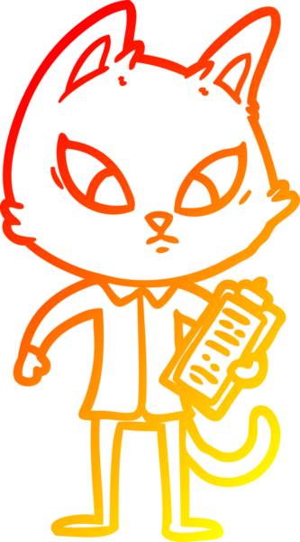 Bir insan tarafından çizilmiş kafası karışmış bir iş kedisinin sıcak çizgi çizimi