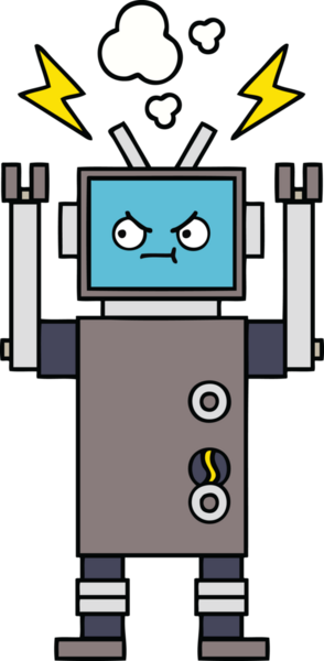 Bir insan tarafından çizilmiş sevimli bir robot karikatürü.