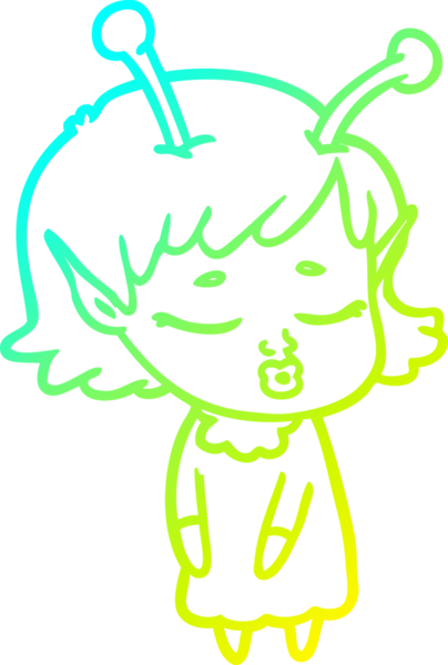 Bir insan tarafından çizilmiş, soğuk gradyan bir uzaylı kız çizgi filmi