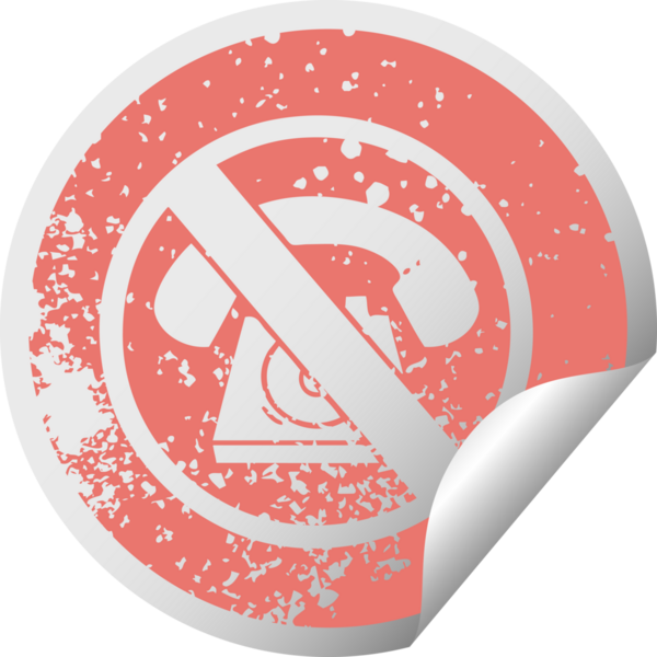 Bir insan tarafından çizilmiş işaretlere izin verilmeyen telefon olmayan dairesel kabuk soyma etiketi.