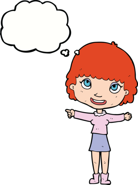 çizgi film mutlu kadın bir insan tarafından çizilen düşünce baloncuğu ile işaret