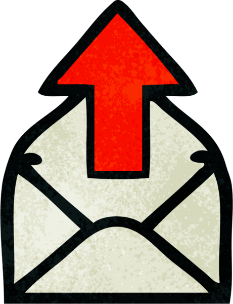 Bir insan tarafından çizilmiş e-posta işaretinin grunge desenli retro çizimi