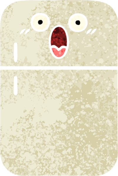 Bir insan tarafından çizilmiş buzdolabının retro çizim tarzı karikatürü.