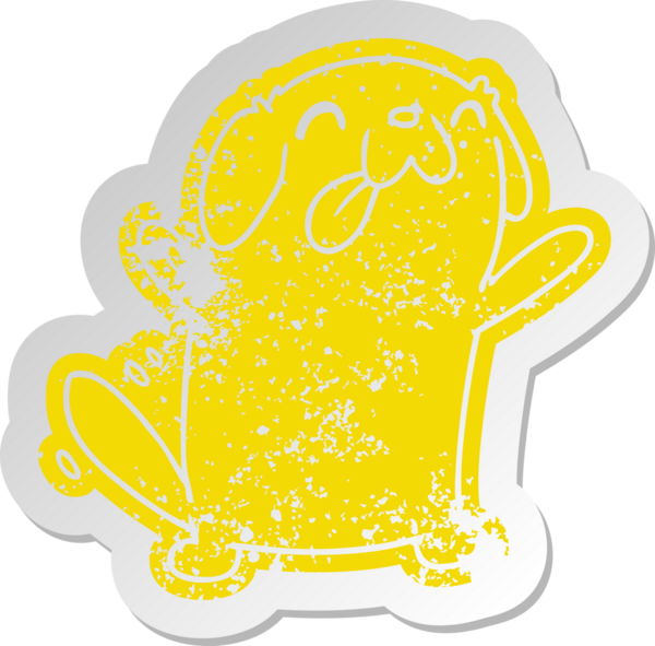 Bir insan tarafından çizilmiş sevimli bir köpeğin eski çizgi film etiketi kawaii