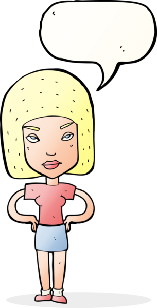 Bir insan tarafından çizilmiş konuşma baloncuğuyla rahatsız bir kadın.