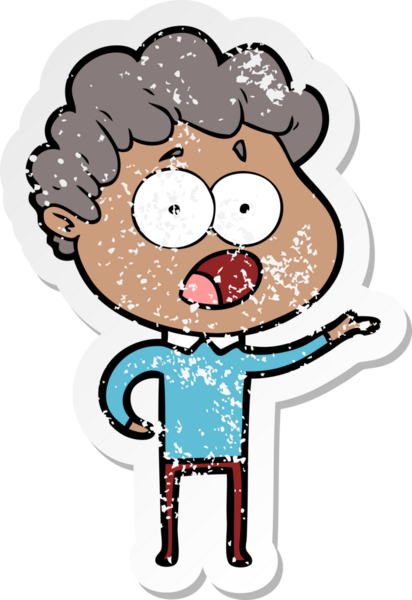 Bir insan tarafından çizilen şaşkınlık içinde soluk soluğa kalmış bir çizgi film karakterinin sıkıntılı çıkartması.