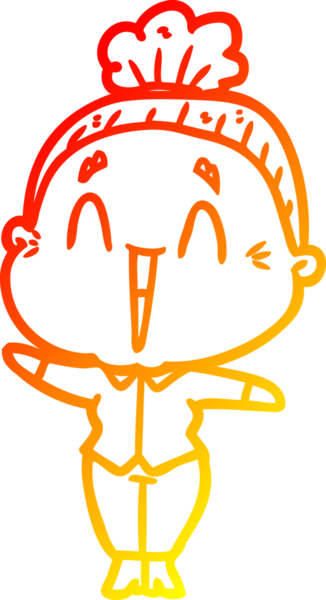 Bir insan tarafından çizilmiş mutlu, yaşlı bir kadının sıcak çizgi çizimi.