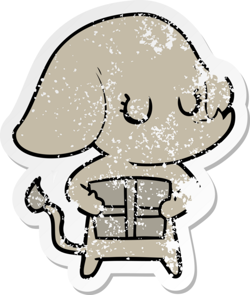 Bir insan tarafından çizilmiş sevimli bir filin sıkıntılı çıkartması.