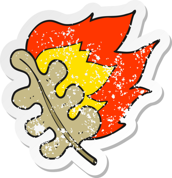 Bir insan tarafından çizilmiş kuru yaprak yanan bir çizgi filmin gerilimli yapıştırması.