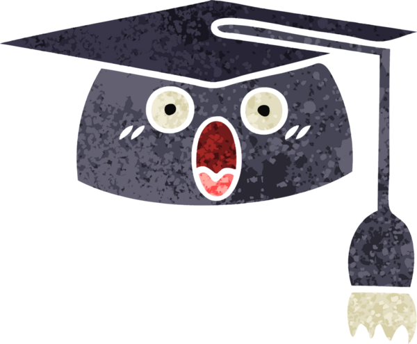 Bir insanın çizdiği mezuniyet şapkasının retro çizim tarzı karikatürü.