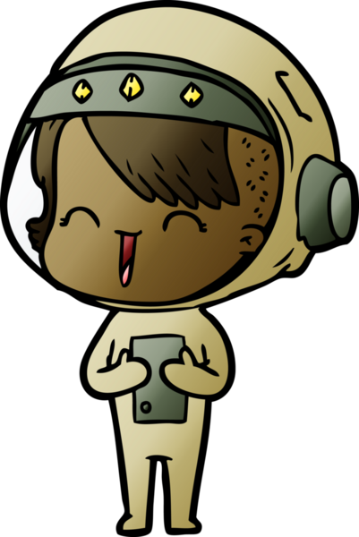 Bir insan tarafından çizilmiş mutlu uzay kızı.