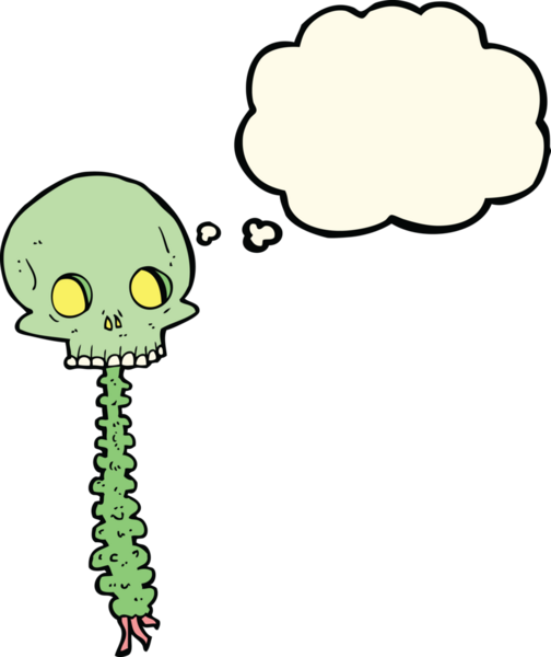 Bir insan tarafından çizilmiş düşünce baloncuklu ürkütücü karikatür.
