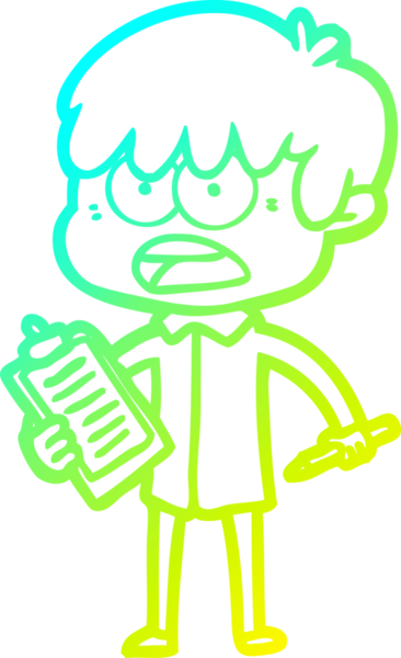 Bir insan tarafından çizilmiş endişeli çizgi film çocuğunun soğuk gradyan çizgisi.