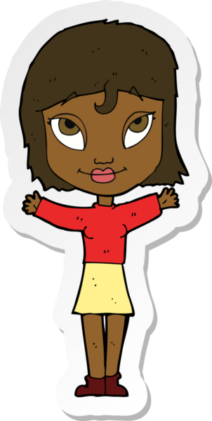 Bir insan tarafından çizilmiş, açık kollu bir karikatür kadının çıkartması.