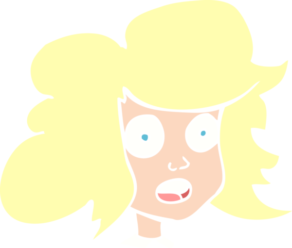 Bir insan tarafından çizilen şaşırmış kadın yüzünün düz renk çizimi