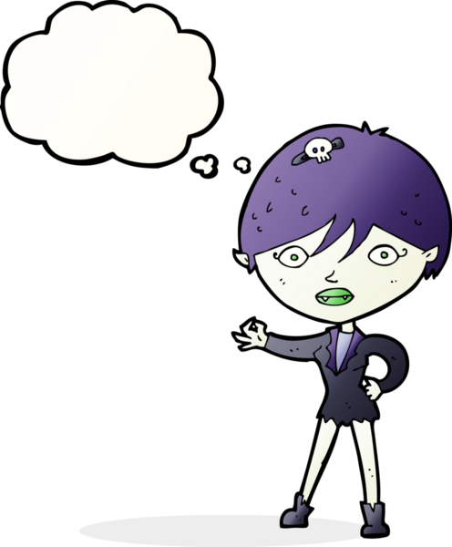 Bir insan tarafından çizilmiş düşünce balonlu vampir kız.