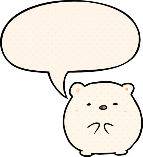 Bir insan tarafından çizilmiş çizgi roman tarzında konuşma balonu olan şirin kutup ayısı.