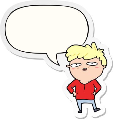 Bir insan tarafından çizilmiş konuşma balonu çıkartmalı sabırsız bir karikatür.