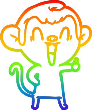 Gökkuşağı gradyan çizgi çizimi bir insan tarafından çizilmiş gülen maymun