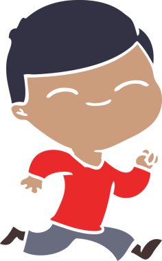 Bir insan tarafından çizilen düz renkli çizgi film gülümseyen çocuk.