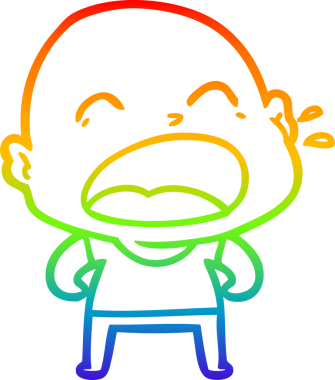 Gökkuşağı gradyan çizgi çizimi. Bir insan tarafından çizilmiş kel adam diye bağıran çizgi film.