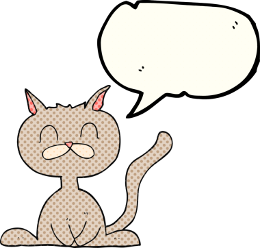 Bir insan tarafından çizilmiş serbest çizilmiş çizgi roman konuşma balonu çizgi film kedisi.