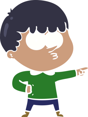 Düz renkli çizgi film karakteri bir insan tarafından çizilmiş.