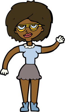 Bir insan tarafından çizilmiş gözlüklü bir kadın.