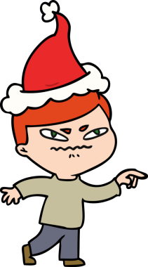 Bir insan tarafından çizilmiş Noel Baba şapkası giyen kızgın bir adamın el çizimi.