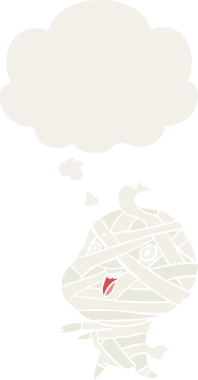 Bir insan tarafından çizilmiş düşünce baloncuklu cadılar bayramı mumyası çizgi filmi.