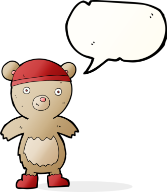 Bir insan tarafından çizilmiş konuşma balonlu oyuncak ayı.