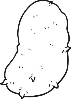 Bir insan tarafından çizilmiş siyah beyaz patates çizimi.