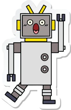 Bir insan tarafından çizilmiş şirin çizgi film robotunun çıkartması.