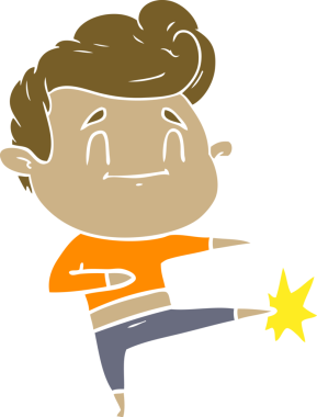 Bir insan tarafından çizilmiş mutlu düz renkli karikatür adam.